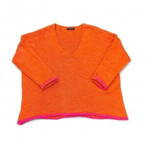 Kris-Ana Oversized Knit Sweater XL Made in Italy Orange Pink Trim Artsy Rare